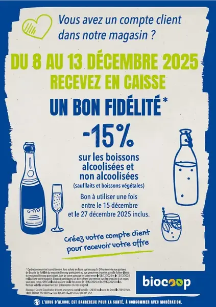 -15% sur les boissons alcoolisées et non alcoolisées